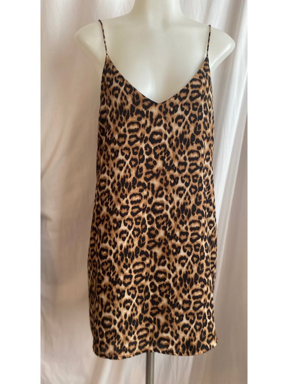 Forever 21 Leopard Satin Slip Mini Dress Ruffle Trim Y2K S/P